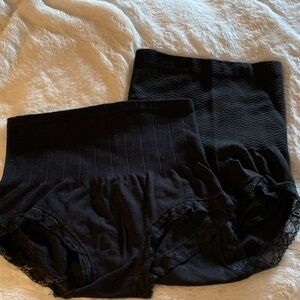 Black High-Waisted Shapewear Briefs with lace trim